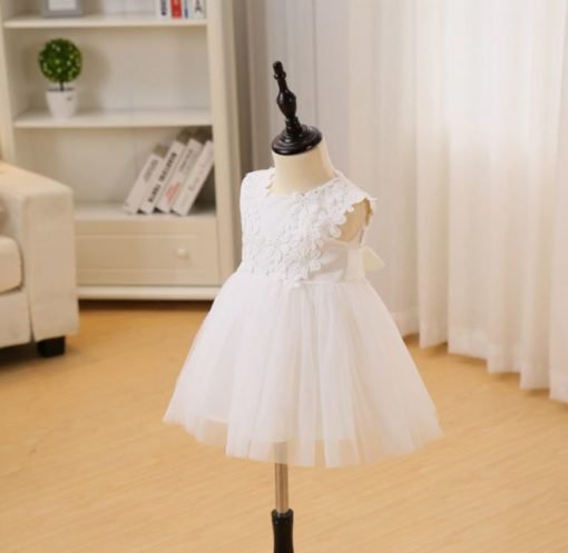 Vestido infantil menina bebê Princesa Festa Casamento batizado Renda Manga Curta Branco Premium Luxo